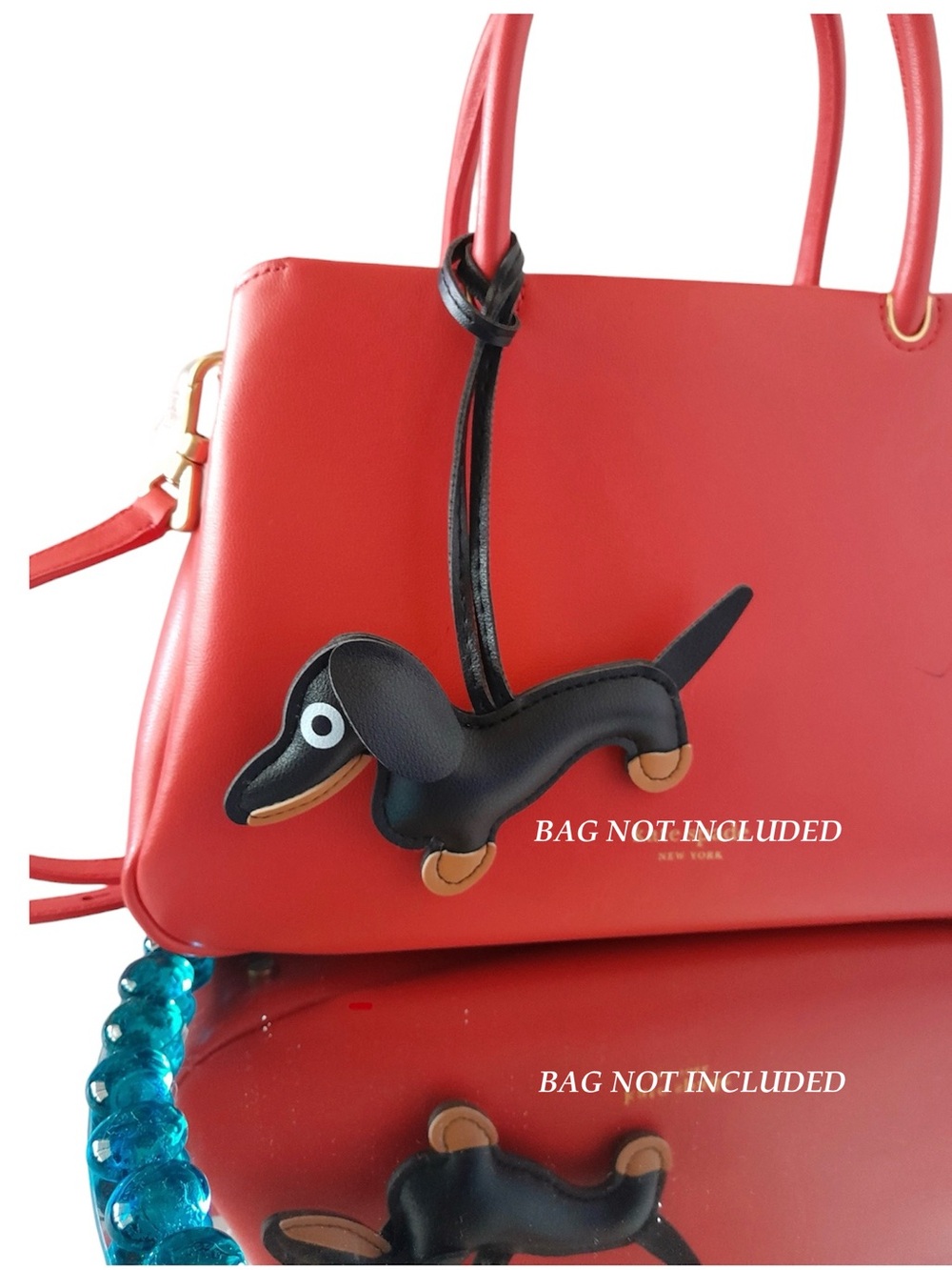 Black Faux Leather Dachshund Bag Charm Dixie Wiener Dog Purse Keychain - Picture 4 of 6